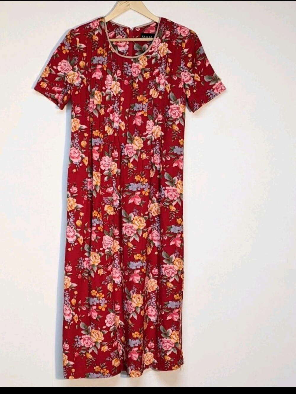 Vintage MHM Melissa Harper 80s Rose Floral Short-Sleeve Midi Dress, Sz 10